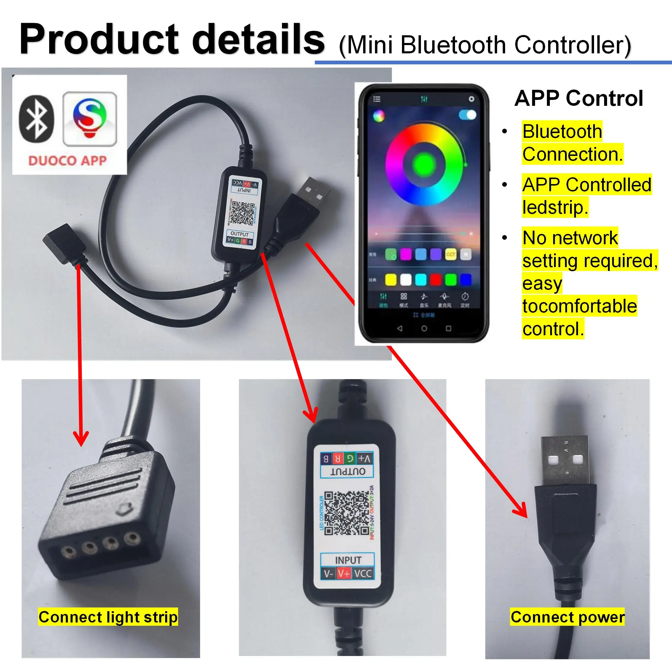 Производитель мини RGB синий зуб 1 м набор 5 В USB Светодиодная лента с приложением диммер