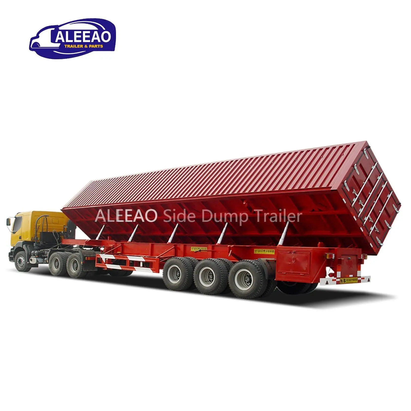 ALEEAO Tri Axles 50 Tons Side Tipping Dump Truck Trailer With Hydraulic Lift For Cargo Transport