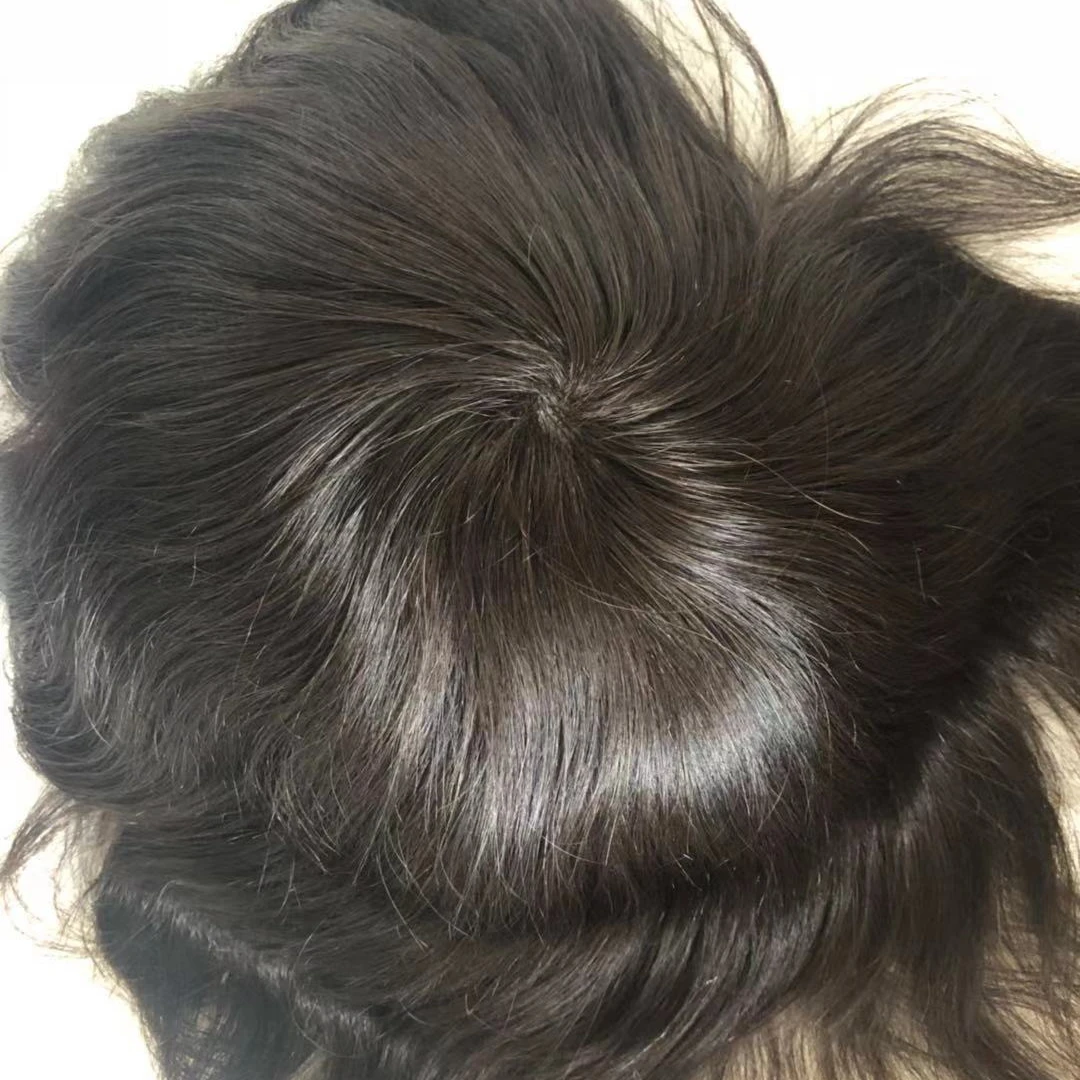 Cheap Natural Color Human Hair Replacement MONO with PU Hairpieces Thin Skin Toupee Manufacturer  Hair Toupee for Men