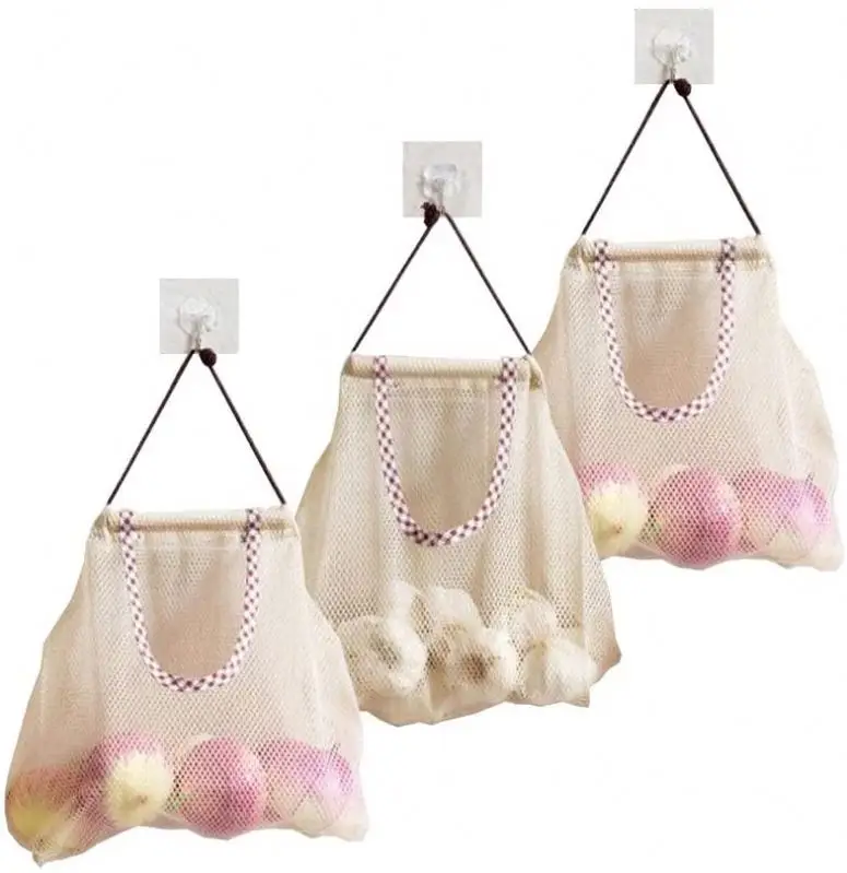 Reusable Kitchen hanging Mesh Storage Bags for Vegetables,  Household Fruit Wall Hanging Bag