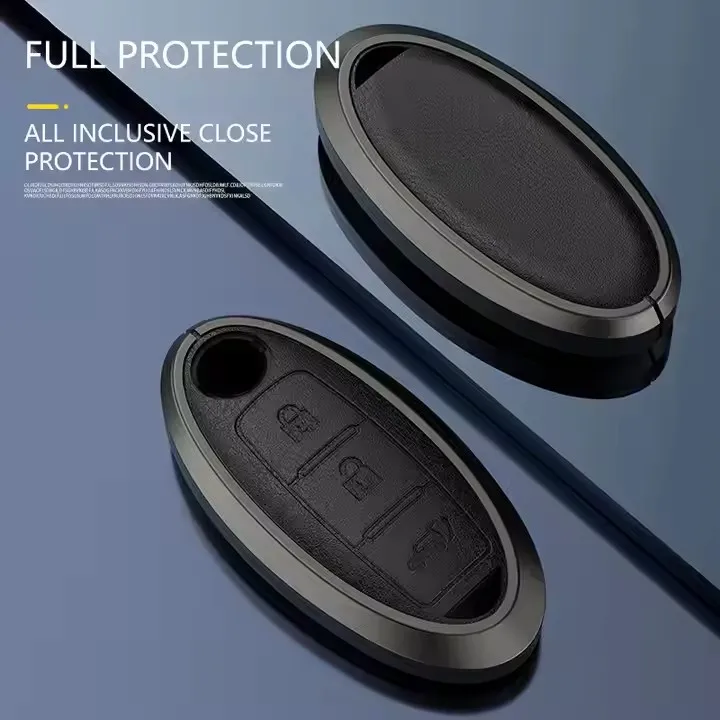 Hot selling High-grade Quality Aluminum alloy Key Holder Leather Car Key Case Chain Covers for nissan  TEANA X-Trail Infiniti