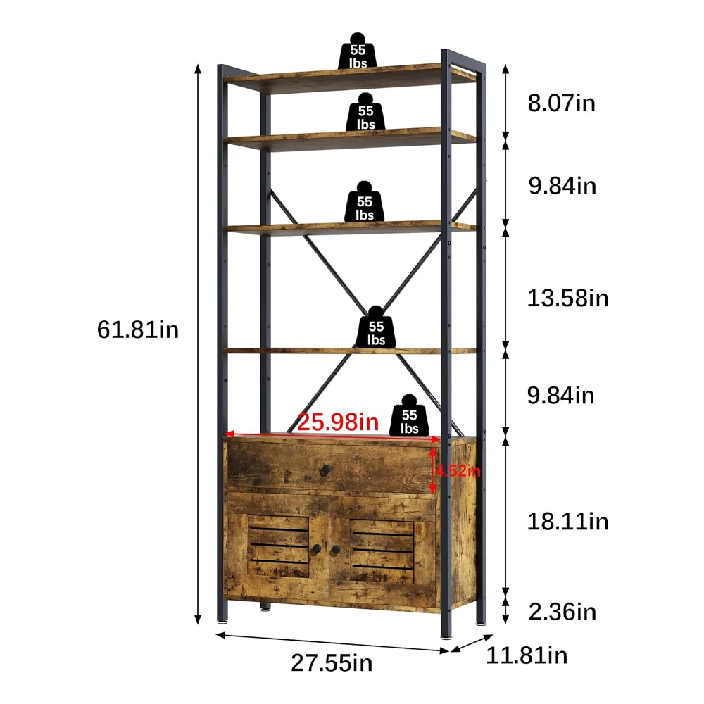 Storage Cabinet Bookshelf Bookcases Book Shelf with Drawers Factory Wholesale Industrial Wood Furniture Wooden Home Carton Iron