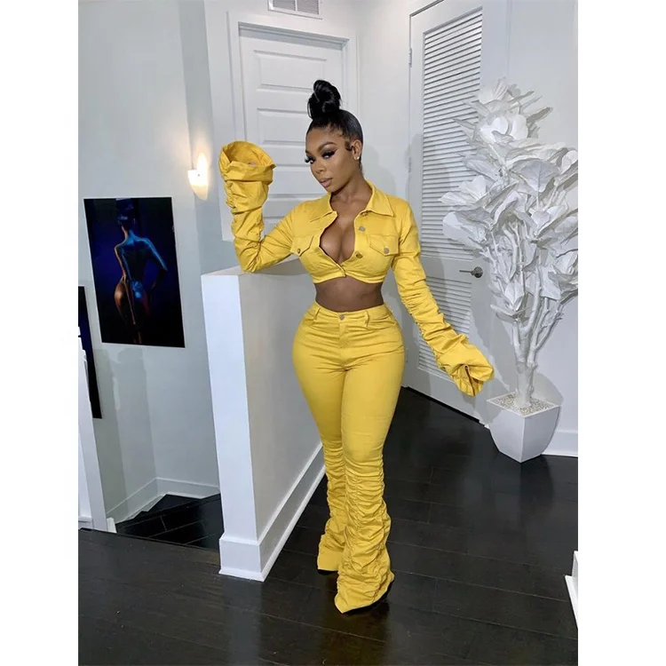 2020 Custom Wholesale New Fashion 2 Piece Womens Set Outfits Stacked Pants Two Piece Set Clothing