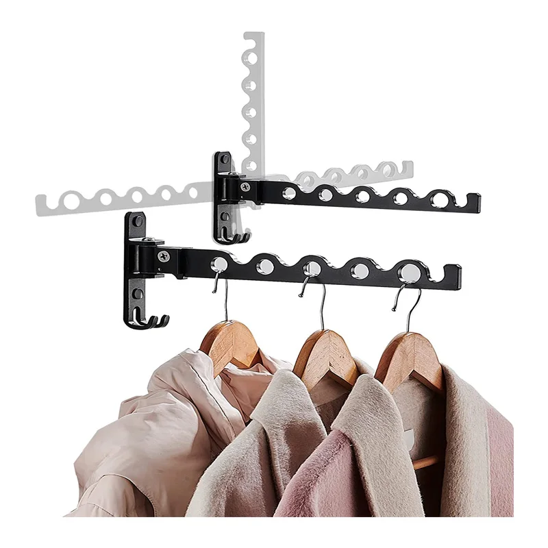 Wholesale No drilling Simple Hotel Household Mini Folding Telescopic Indoor And Outdoor Wall Hanging Clothes Rack Hook Rail
