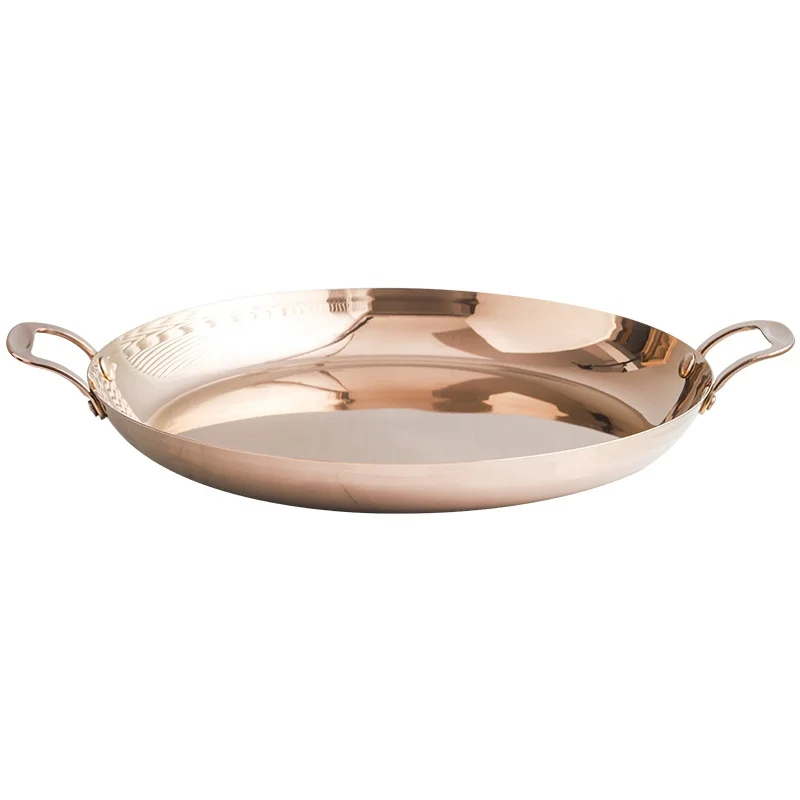 Spanish Seafood Fried Rice Pot with Golden Ears Western Plate Stainless Steel Korean Army Hot Pot Flat Crayfish Shallow Plate