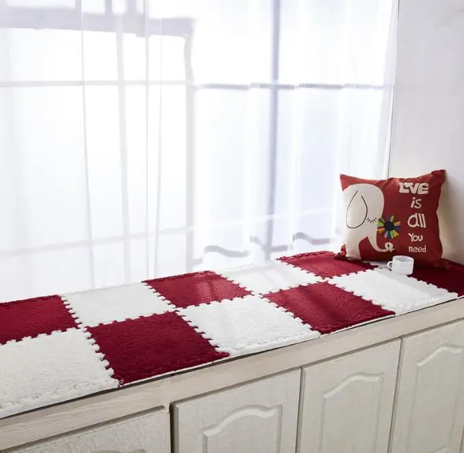 Wholesale interlocking puzzle floor mat Eva pile plush puzzle carpet hairy rug washable baby play plush puzzle foam floor mat