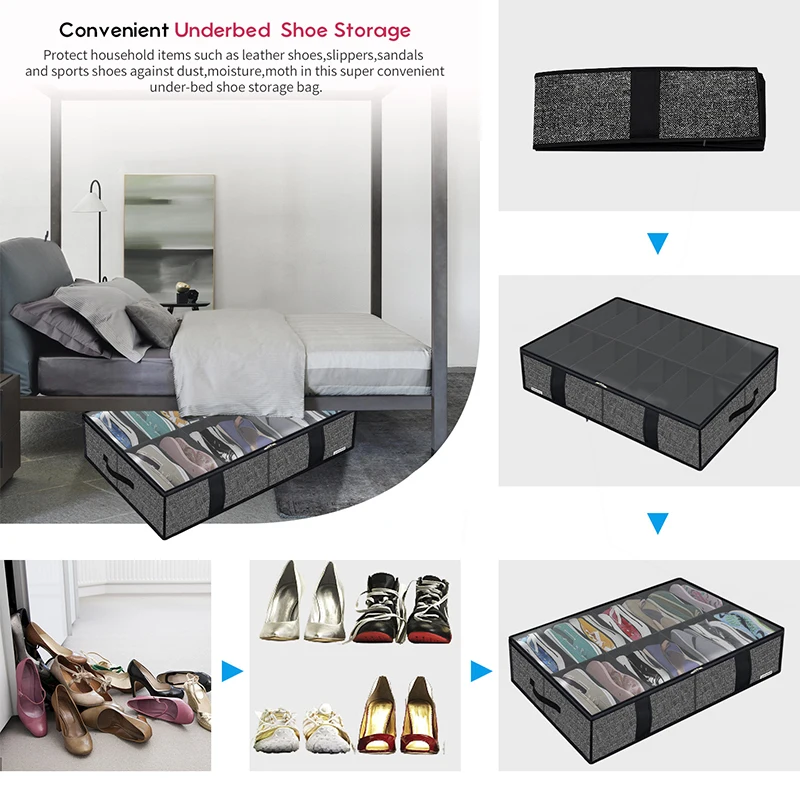 Hot Sale Premium Shoe Box Organizer Container Under Bed Storage For Shoes with Clear Cover 2 Pack