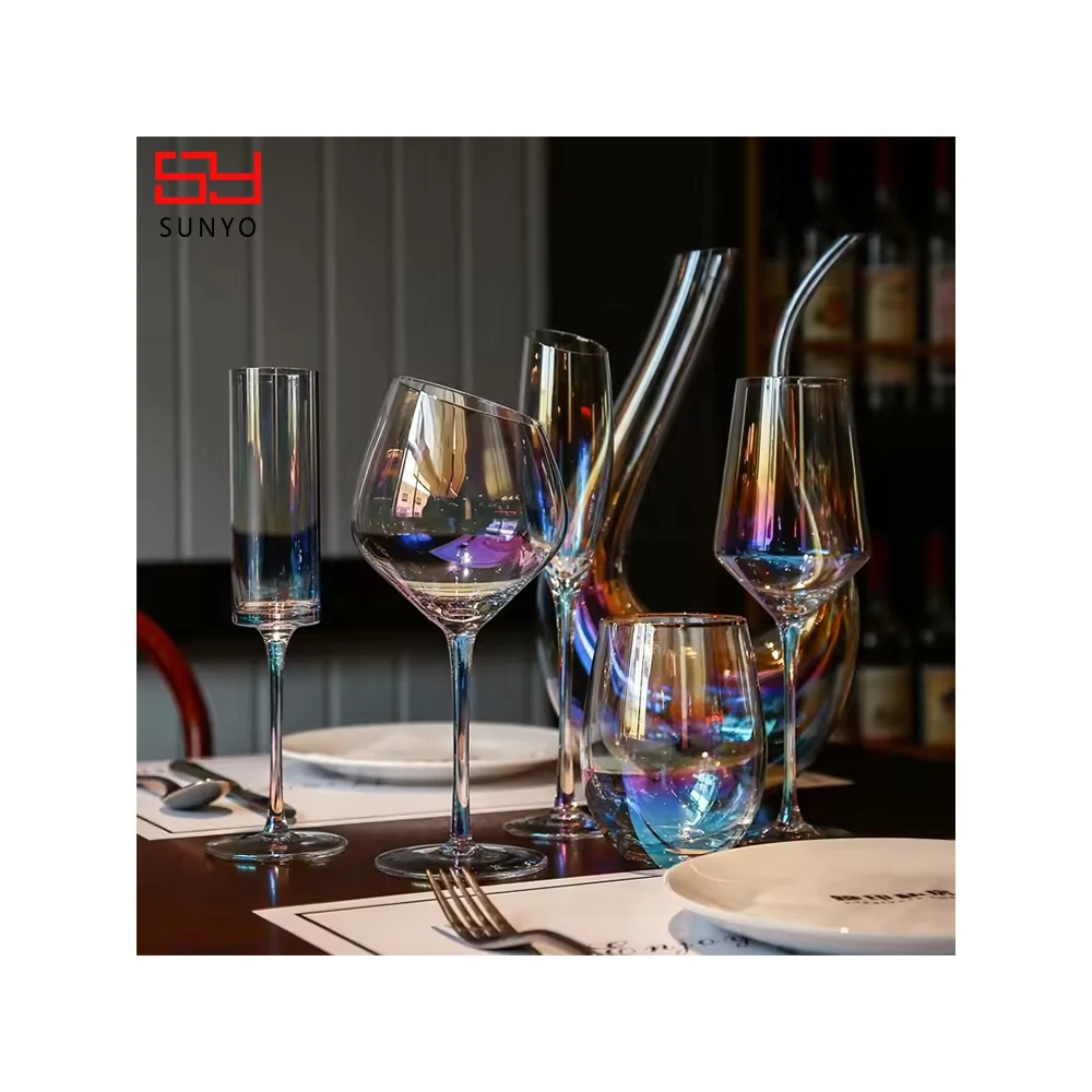 Sunyo Wholesale Sodalime Handmade Lead Free Crystal Colored Red Wine Glasses Set