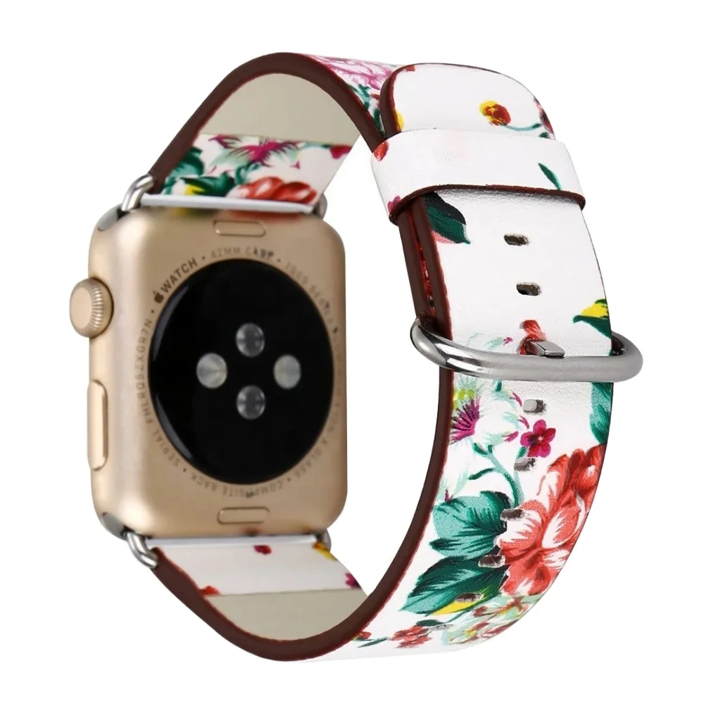 Leather strap For Apple Watch band apple watch 5 4 3 band 44mm/40mm correa iwatch band 42mm/38mm Floral Printed Bracelet belt