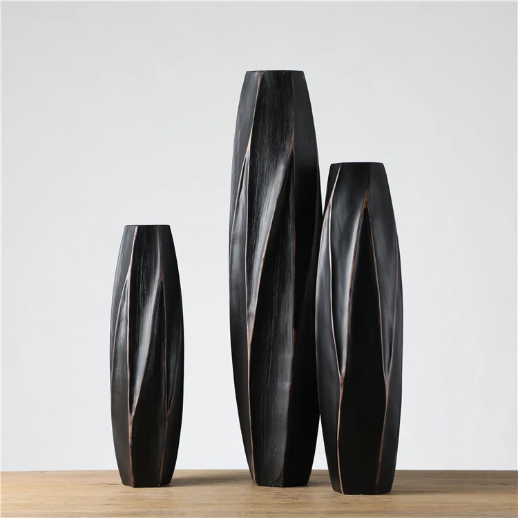 Wholesale unique design floor black flower resin vase for home decoration