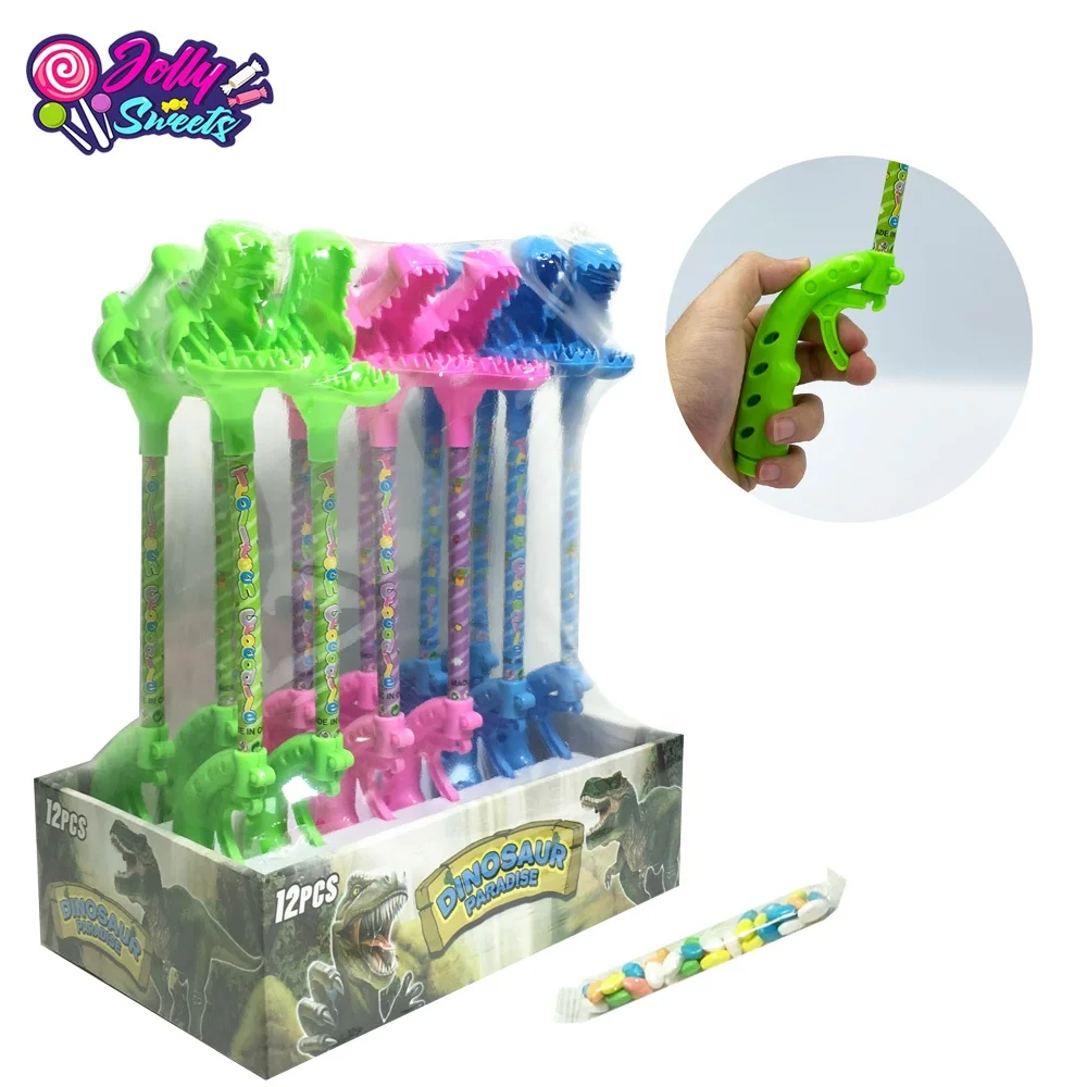 JollySweets candy toy retractable dinosaur head plastic toys with candy