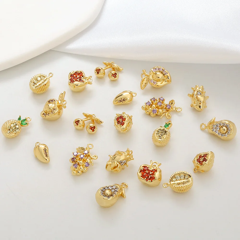Wholesale factories fruit pendants color rhinestones cherry grapes DIY bracelets gold-plated engravable charms accessories