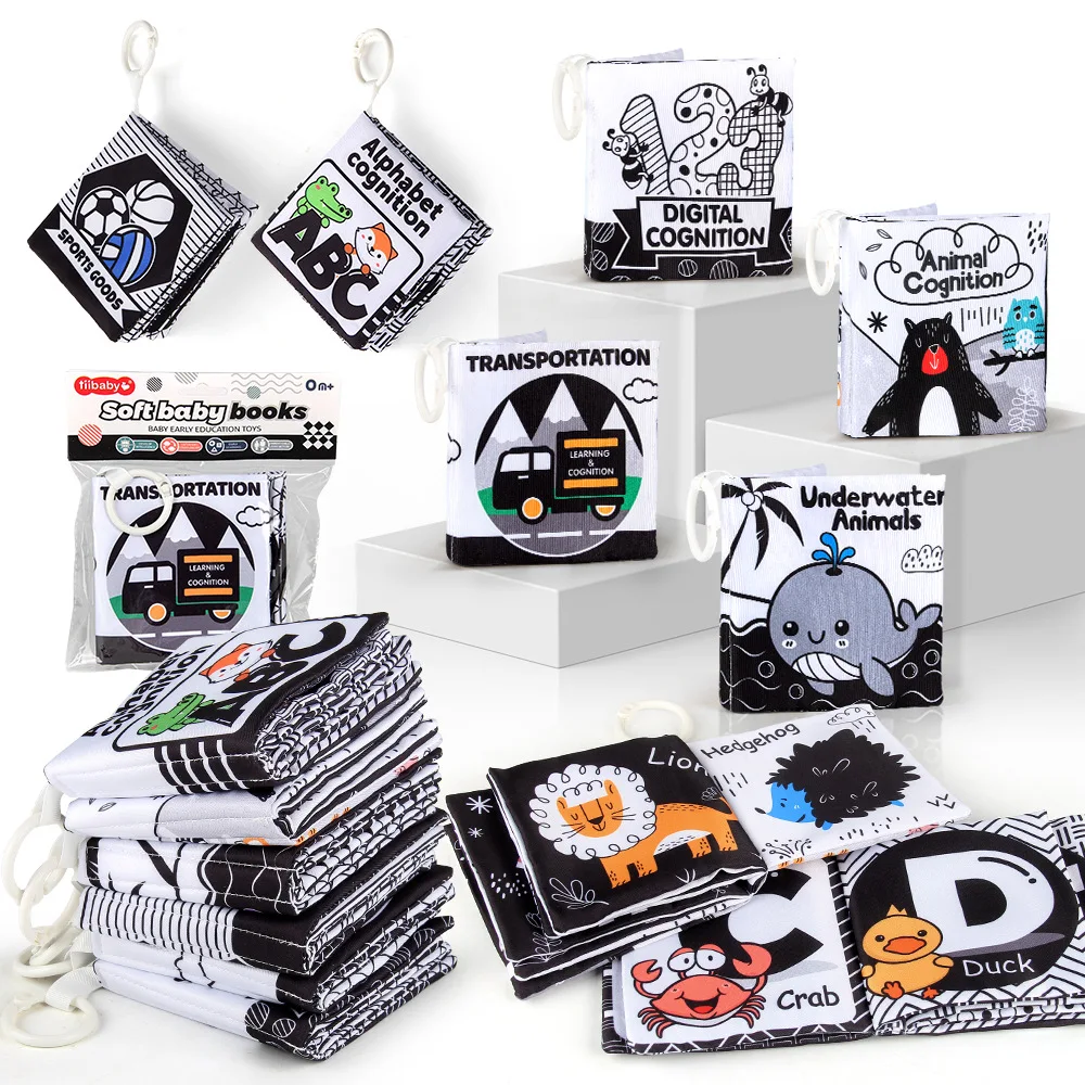 Hot Sales Touch Feel Soft Baby Black and White Cloth Books Set Early Learning Toys For Babies