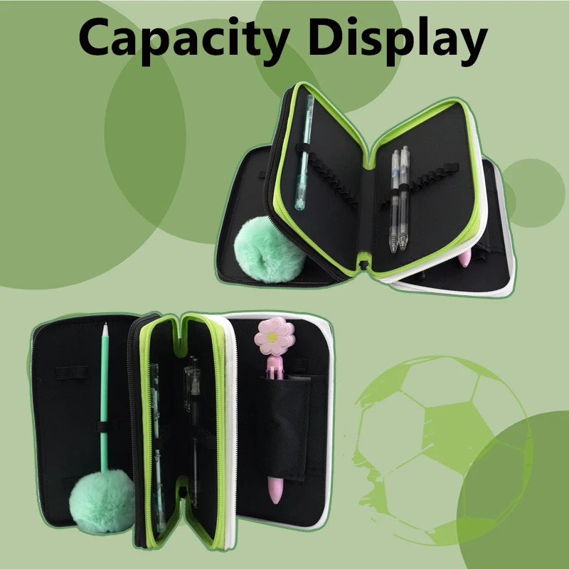 New Football Series Three Layers Pencil Case Fabric Zipper Pencil Pouch About 30 Pen Slots Kids Tote Stationery Bags for Boys