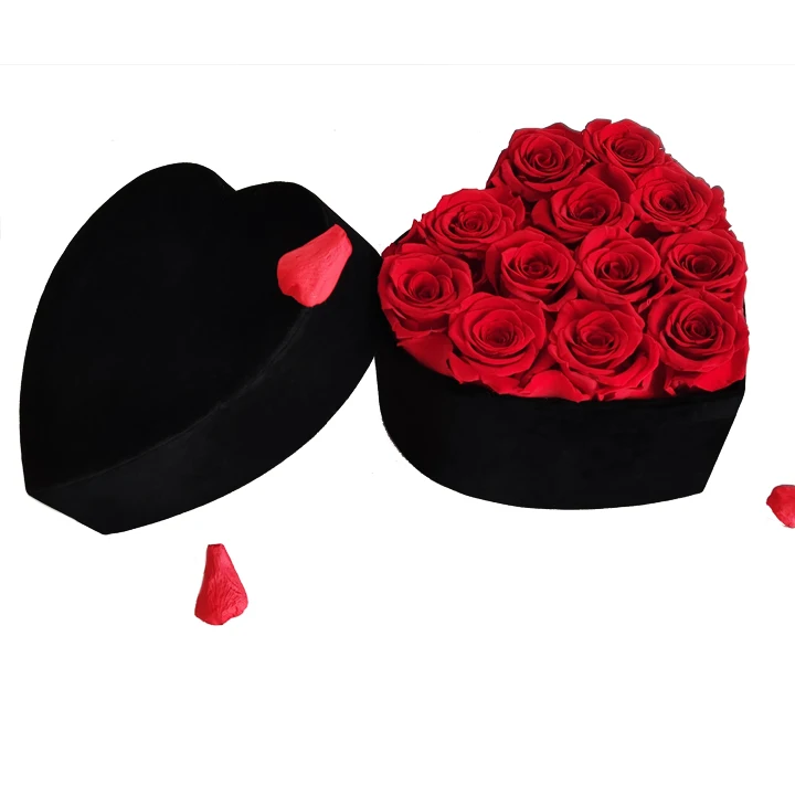 
Wholesale new Design Luxury Gift Floral Caixa Veludo Velvet Heart Shaped Box Eternity Preserved Infinite Infinity Flower Rose 