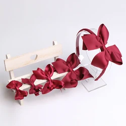 Kids Hair Accessories Set Toddler Bow Alligator Hair Clips AND Plastic Headband Set Wholesale Wine Red Hair Barrettes for Kids