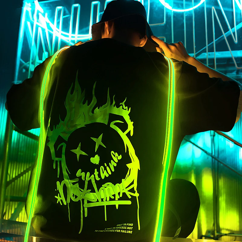 Qianying Custom Tshirt Glow In The Dark Men Streetwear Reflective T Shirt