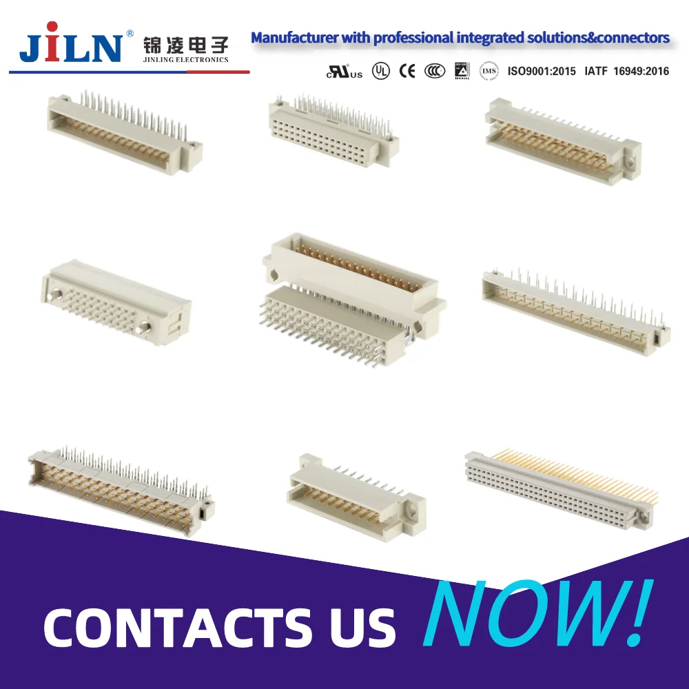 JiLN euro card connector 30 add 2 extra big pin 90 angle three rows right angle female type din41612 connector