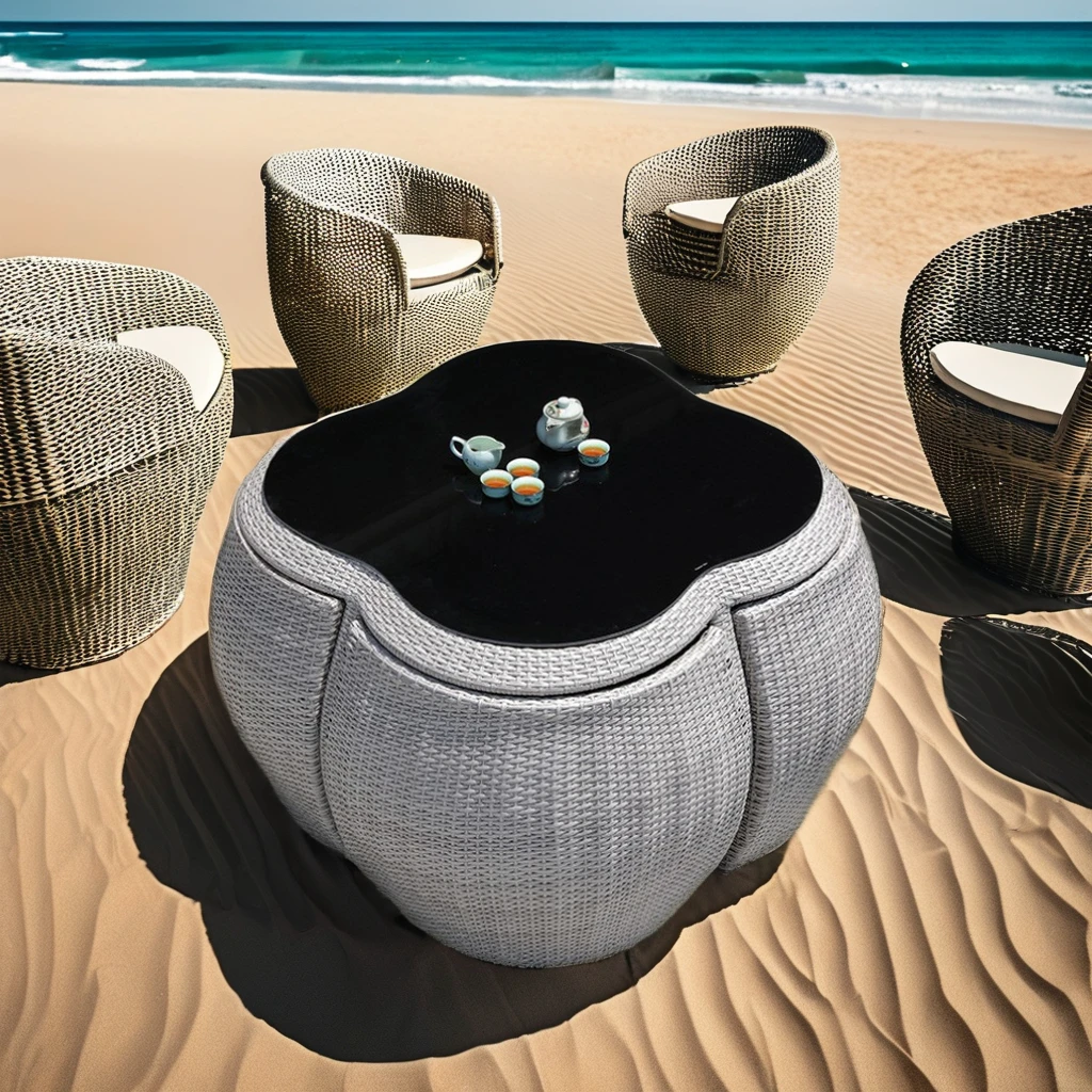 HANYEE Outdoor Dining Table Chair Set Contemporary Design Aluminum Rattan Wicker Furniture Garden Apartment Living Room Sofa PE