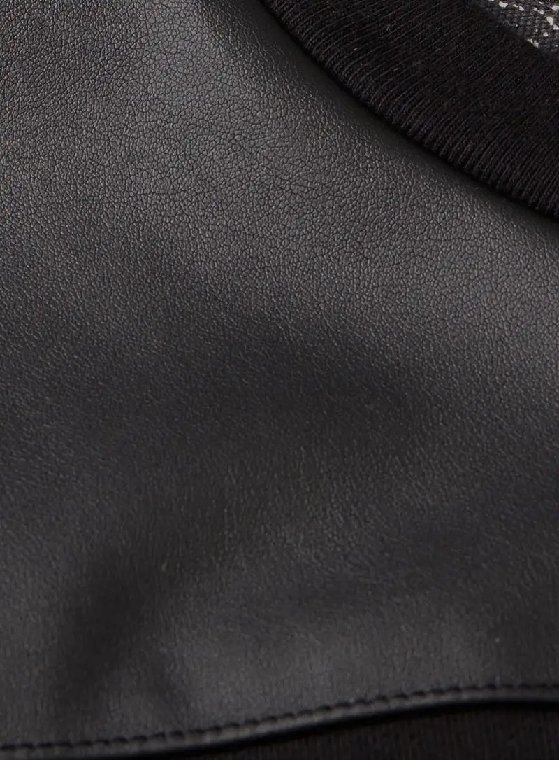 
Faux leather PU yoke black long sleeve mens clothing shorts mens sweatshirt custom 