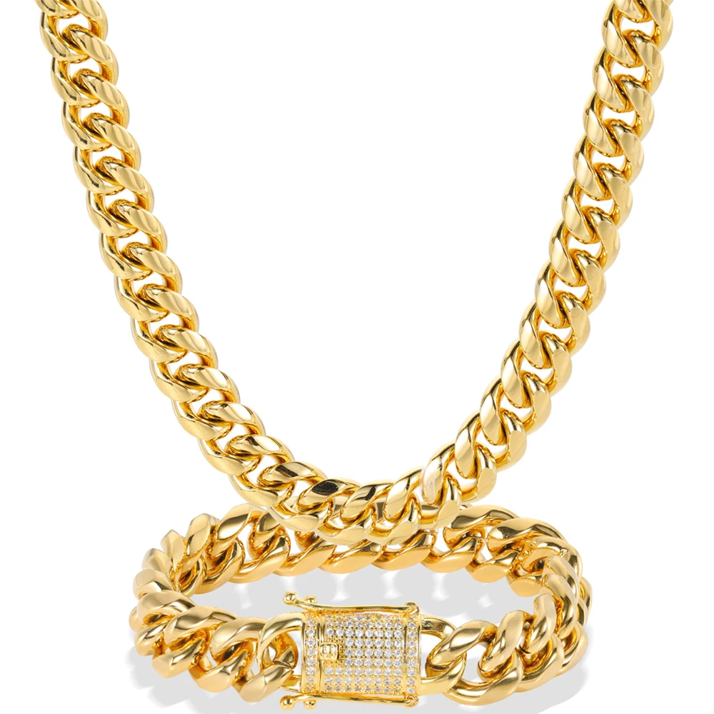 Wholesale Mens Titanium Stainless Steel Cuban Link Necklace Hip Hop Gold Plated Miami Curb Cuban Link Chain for Men