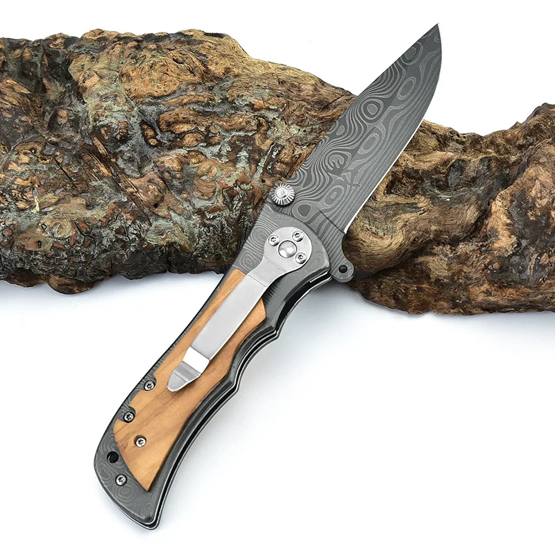 Folding Outdoor Pocket Hunting Handle Knife Blade With Laser Pattern