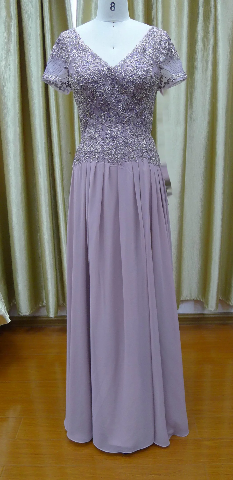 Lilac champagne mauve lace embroidered A-line chiffon Mother of The Bride Dresses with sleeves