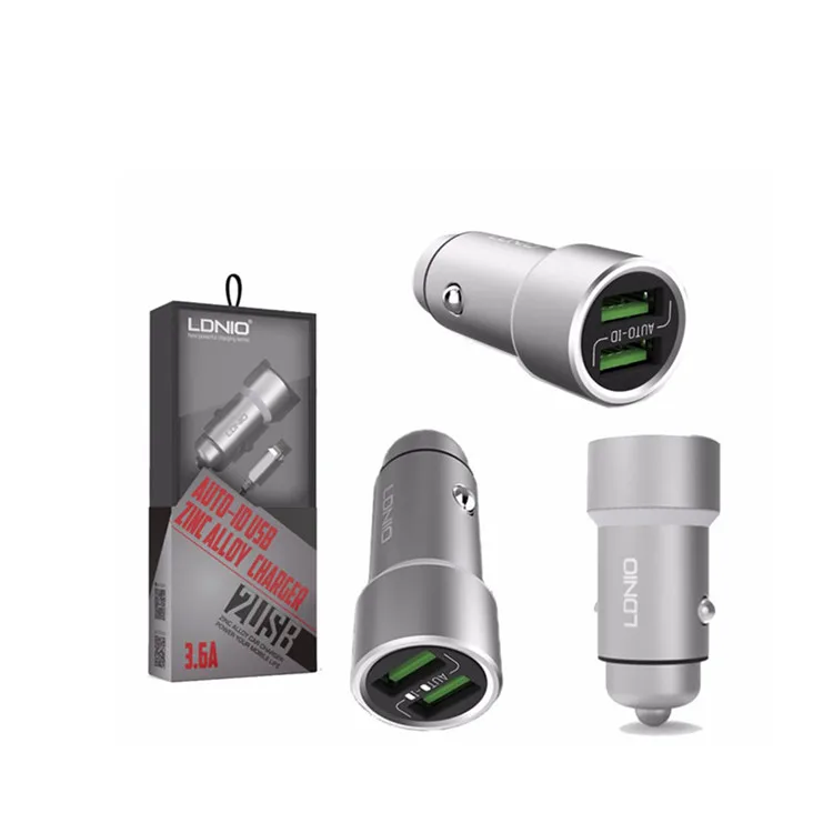 LDNIO C302 Metal Housing Portable Dual Usb Car Charger Multi Universal Fast Car Charging 2 Port 5V 3.6A Car Charger