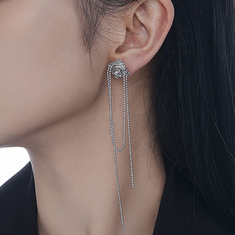 Серьги женские сережки из серебра 925 пробы с цветком розы