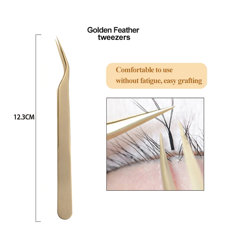 Beauty products golden stainless steel tweezers eyelash extension tweezers vetus tweezers oem