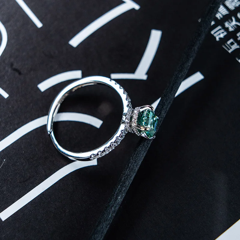 S925 Sterling Silver Ring 6mm Asscher Cut Green Moissanite Square Setting Fashion Jewelry