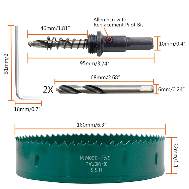 160mm BI-Metal Heavy Duty Hole Saw Cutter for Cutting Metal Wood Cornhole Boards Plastic Drywall