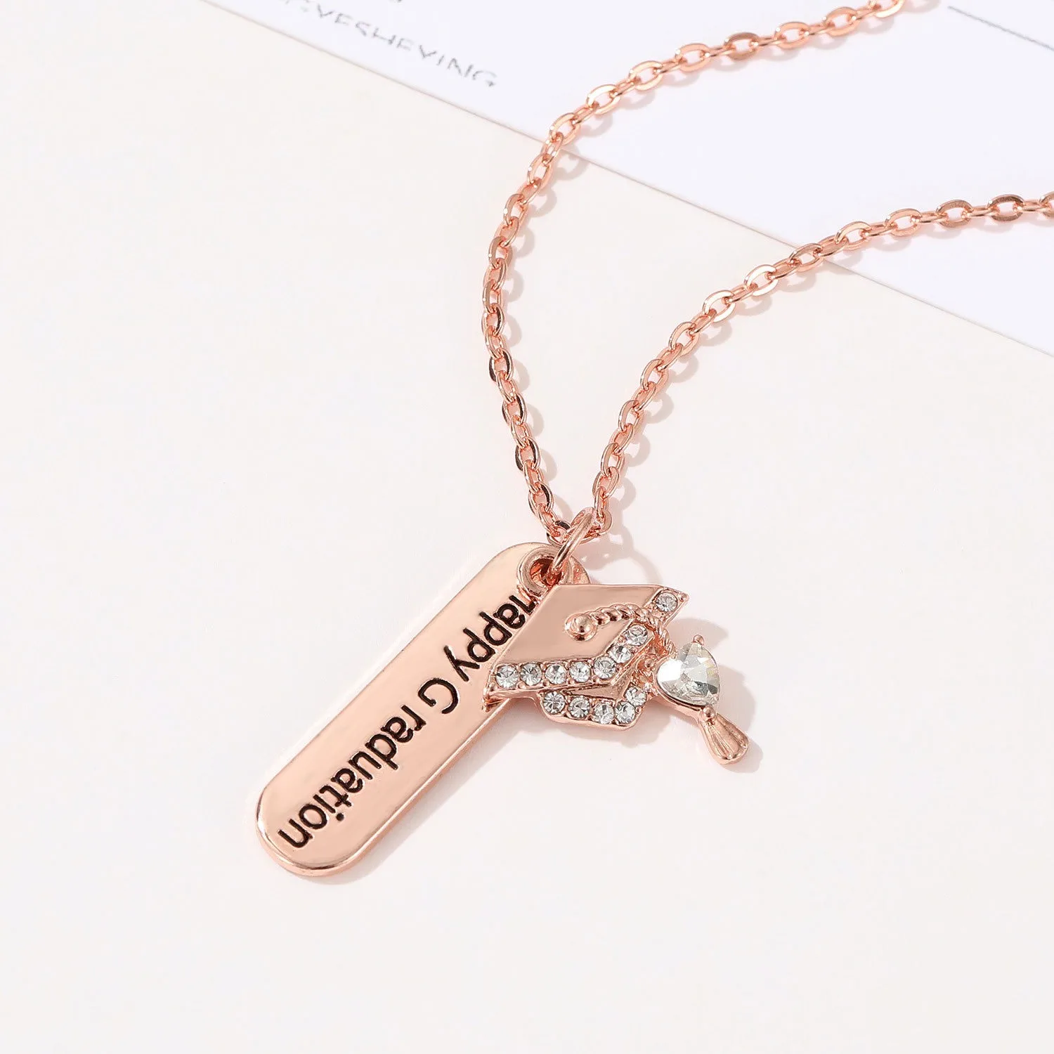 Graduation Certificate Bachelor Hat crystal necklace high quality Graduation Gift Jewelry Rose Gold Lock Bone Chain Friend Gift