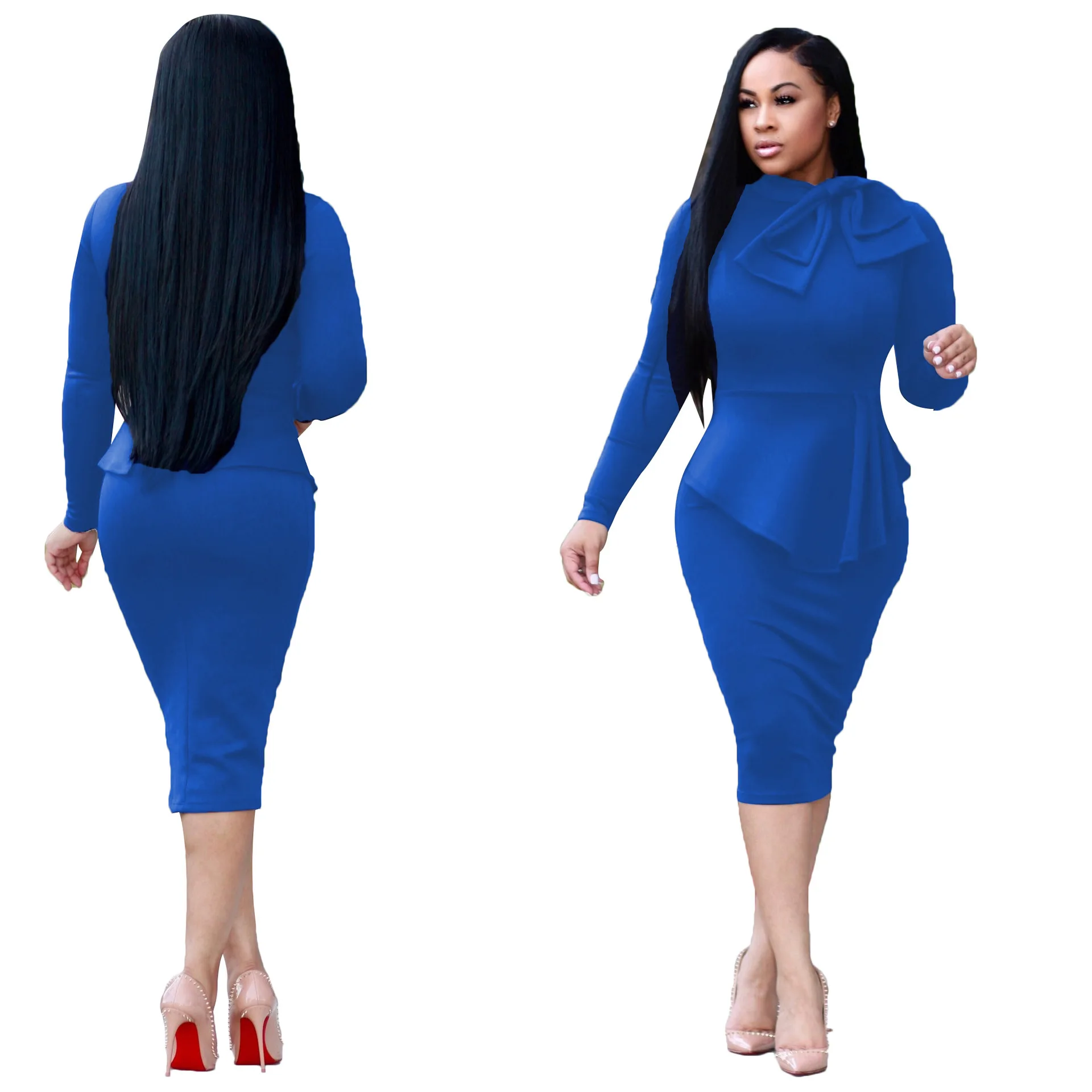 Прямая Заводская поставка, однотонные Деловые женские платья с бантом, Сексуальные клубные платья, элегантные женские платья