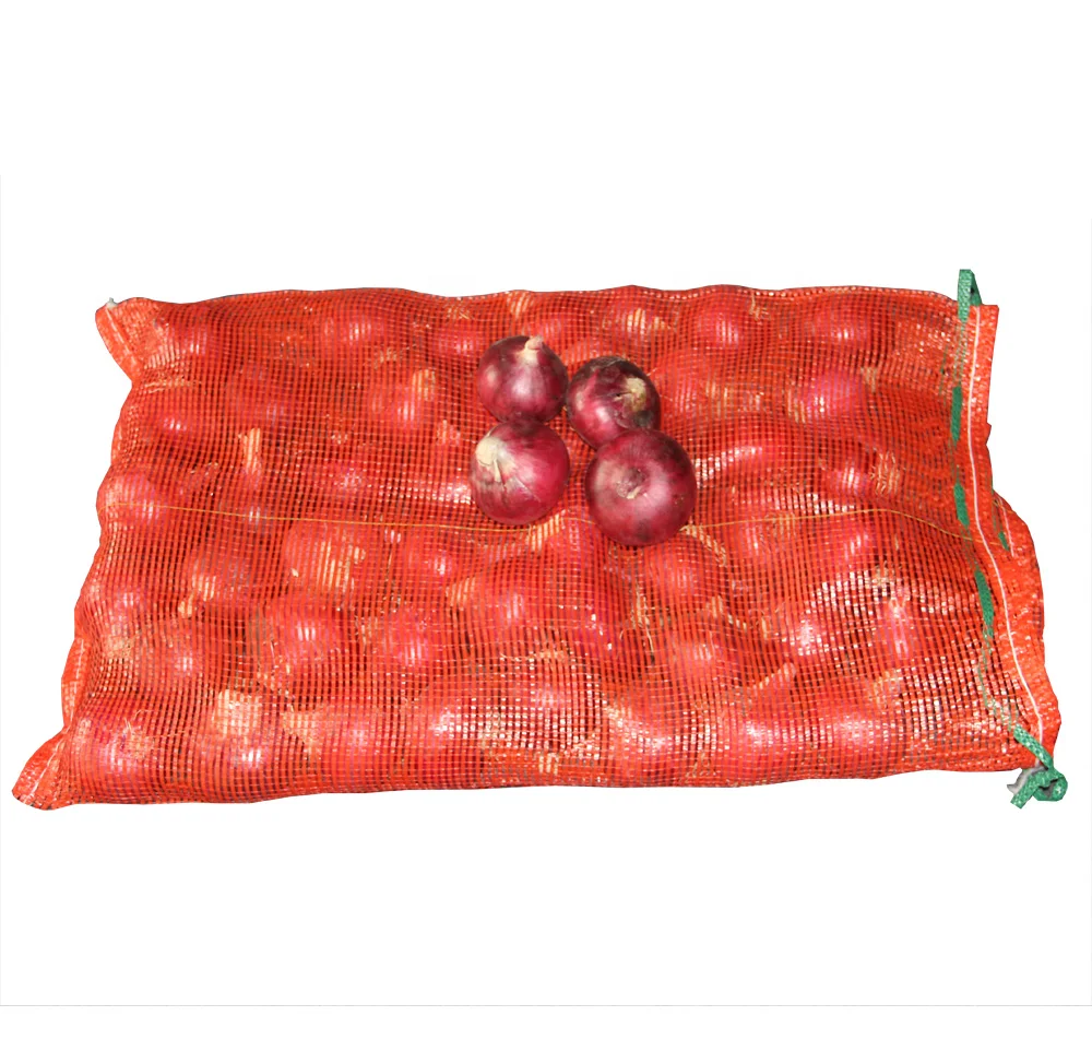 Branded Pp Tubular Leno Elastic Red Onion Sack Mesh Net Bag with Drawstring