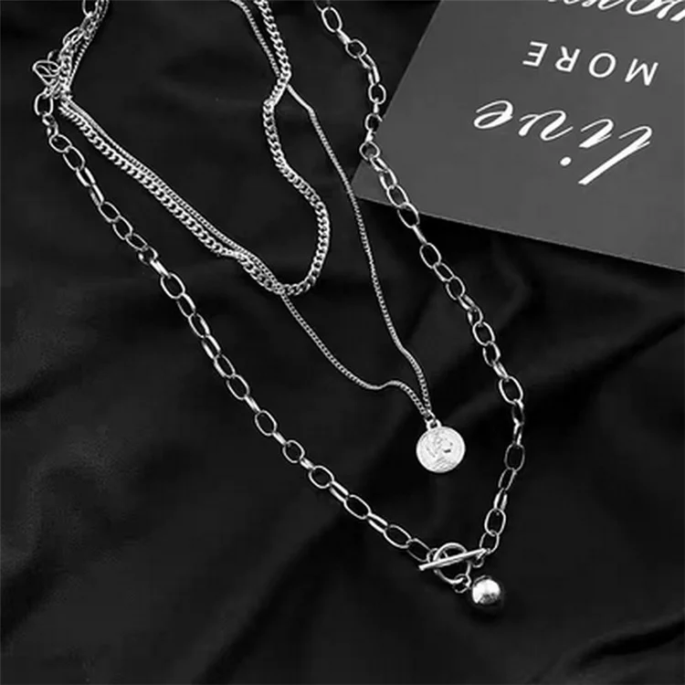 Jewelry Set Layered Coin Pendant Statement Chunky Chain Necklace for Women Man