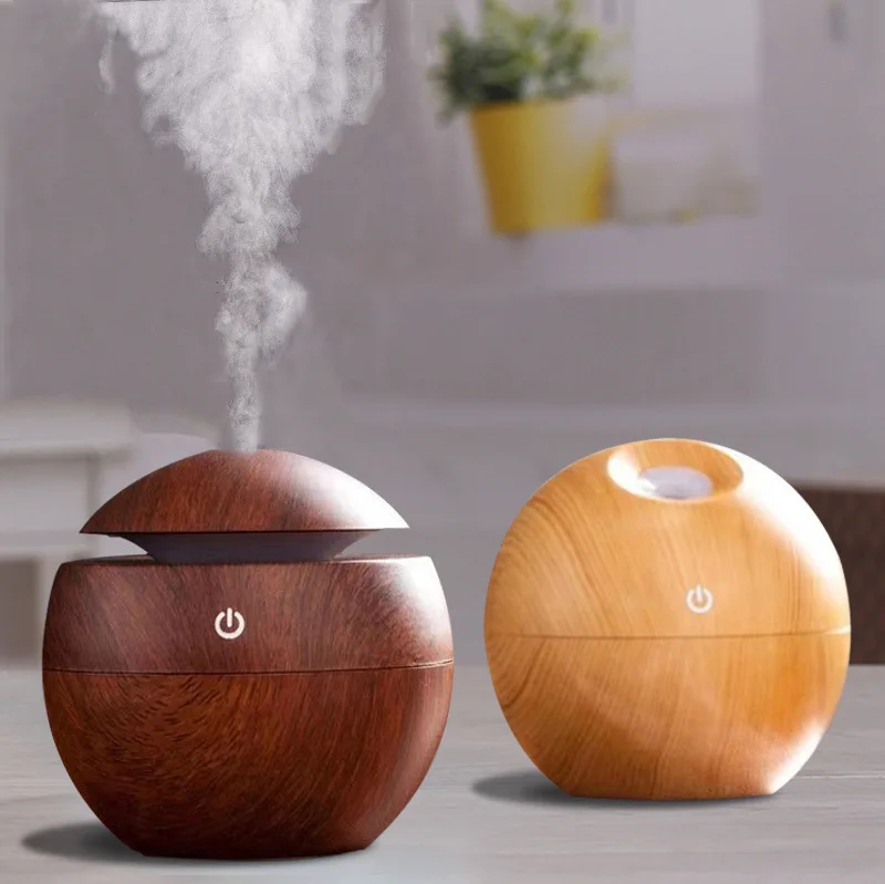 Portable Cool Mist 130ml Drum Shape Wood Grained Aroma Diffuser Aromatherapy Difusores Essential Oil Room Mini Wood Humidifier