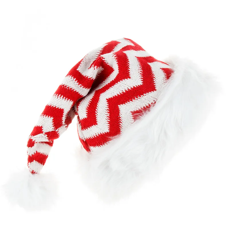 Hot Selling Christmas Cosplay Party Holiday Women/Men Big ball Plush knitted Christmas santas hat