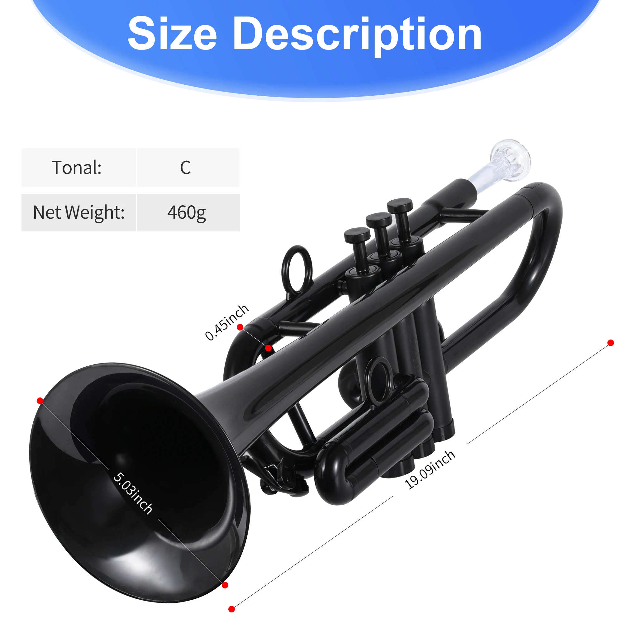 Standard Student Plastic Trumpet C Key for Practice with Trumpet Mute and Carry Bag Musical Instrument