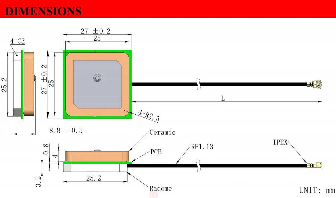 gps patch antenna Internal Active Antenna 25*25*4