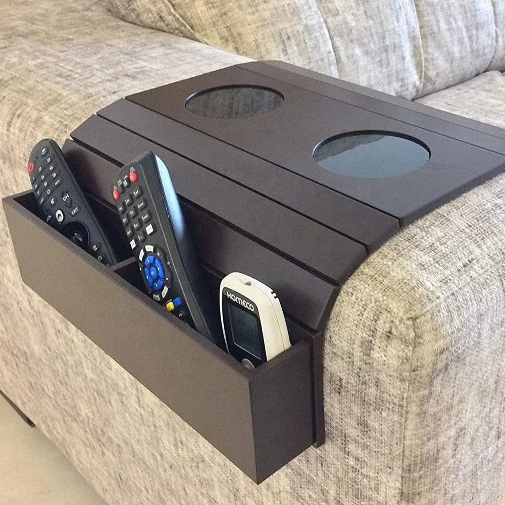Best Quality Sofa Armrest Tray with 2 Drink Holders Plus 2 Pocket Organizers/Remote Holders