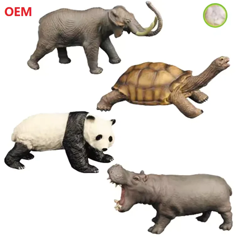 OEM Lifelike PVC Animals Panda Elephant Lion Tiger Soft cotton Vinyl Toy for Kids Playful Wild Animal Models