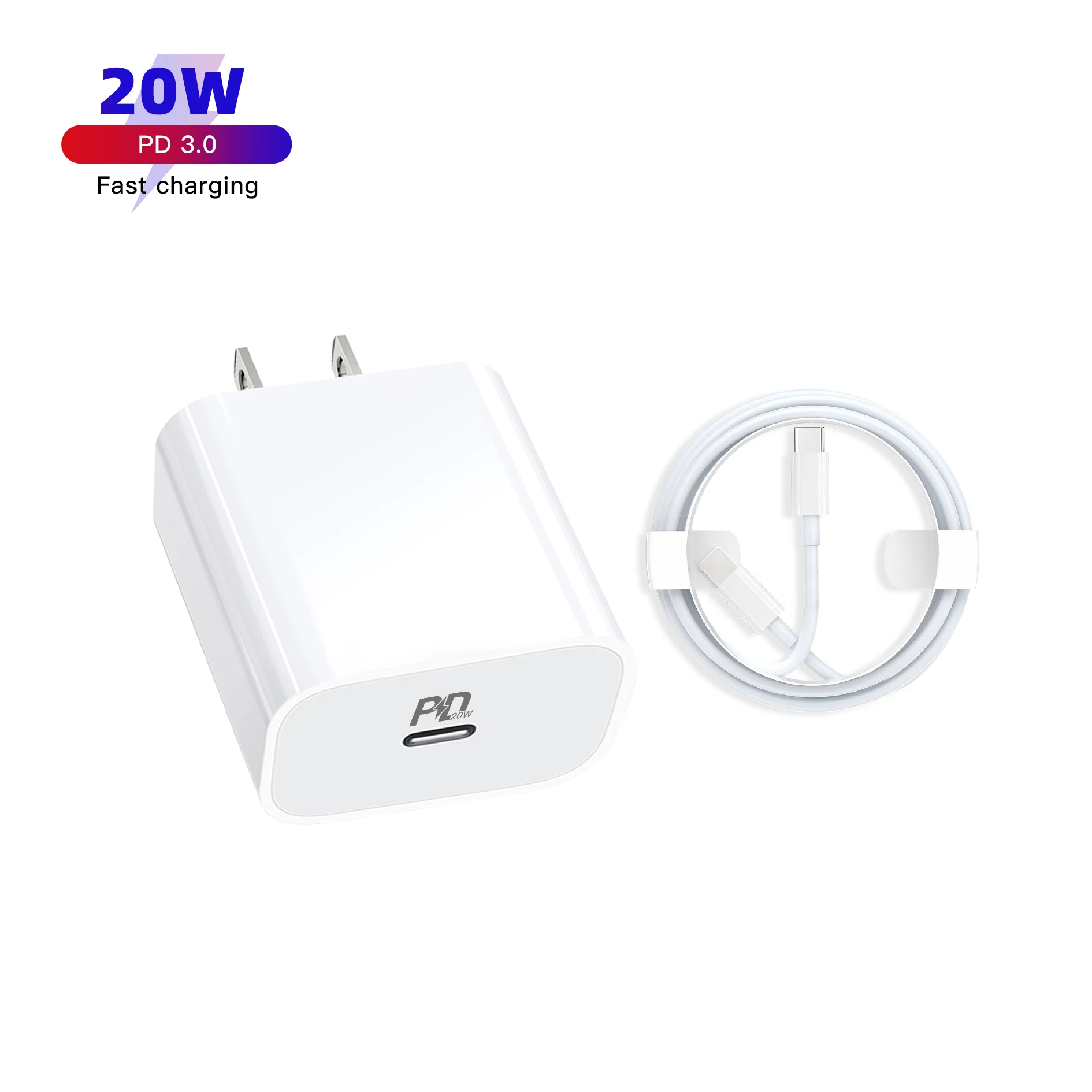  Оригинальный адаптер питания 20 Вт Usb-c зарядное устройство Pd для быстрой зарядки с кабелем Usb type-C Iphone