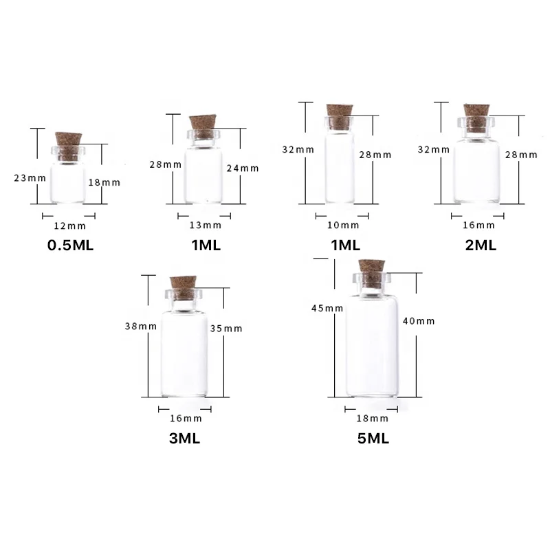 Mini 0.5ml 1ml 2ml 3ml 5ml clear glass wishing small drift bottle vials with cork Glass Tube Corked Jars Candy Bottle