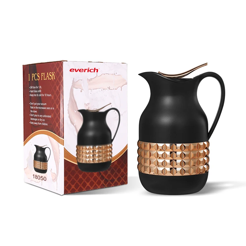 Everich Design 1000ml Insulated Teapot Electroplated Shell Arabic Coffee Dallah Pink Glass Inner Thermos Pot