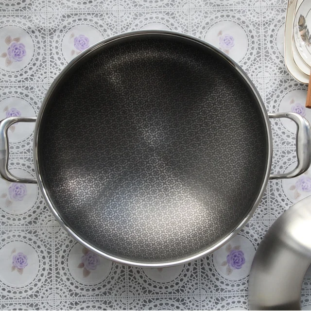Shangwey 2021 High Quality 32cm Wok 3ply Stainless Steel Nonstick Full Honeycomb Wok Pan