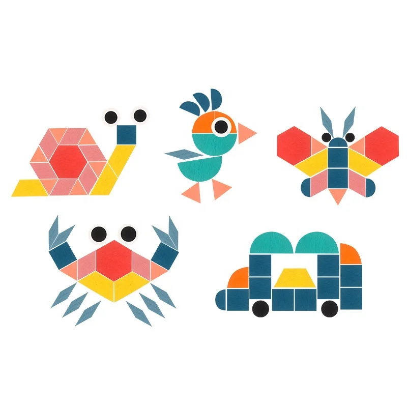 Hot Sell Kids Learning Child Cards wooden Toys 180PCS Creative Shape children Puzzles tangram