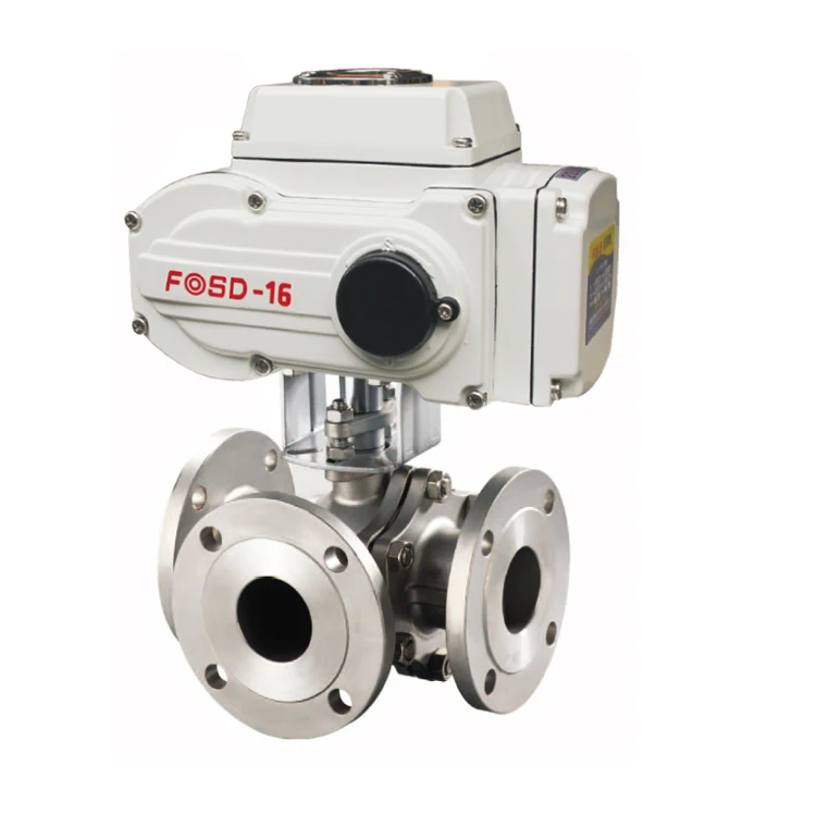 ROTK Stainless Steel 3 Way Flange Motorized AC 220v SS304 316 Electric Ball Valve