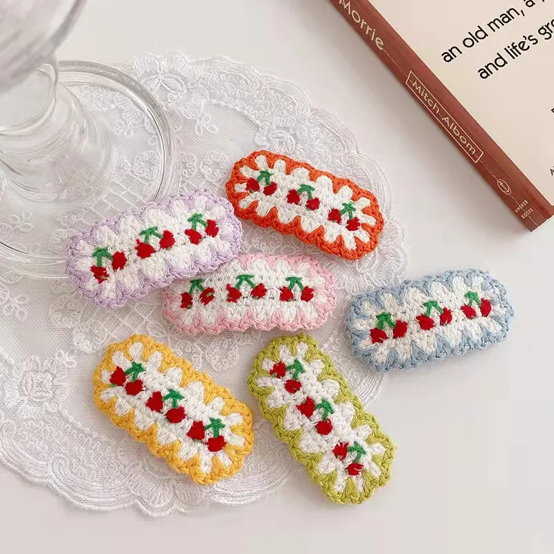 Cute Knitting And Embroidery Hairpins Wool Flower BB Clip Baby Girl Hair Accessories