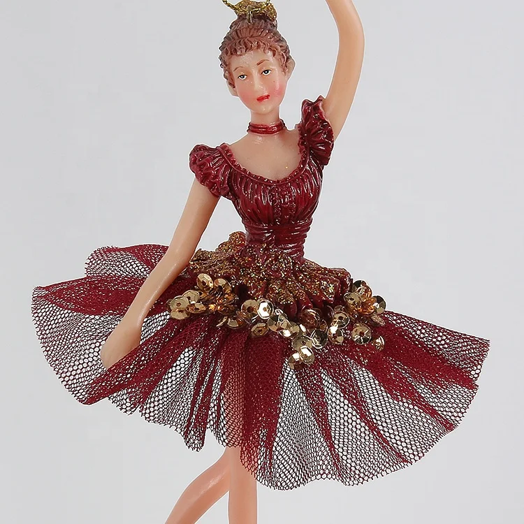 SOTE BR20 Custom Burgundy Mini Ballerina Figurine Decoration 17CM Ballet Girl Plastic Toys Christmas Hanging Ornaments